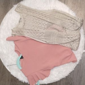 Women's Butterfly Sleeve Bodysuit & Sleeveless Boho Long Cardigan Sweater